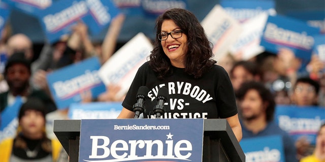 US Representative Rashida Tlaib attends a campaign rally for Democratic 2020 U.S. presidential candidate Senator Bernie Sanders in Detroit, Michigan. (REUTERS/Rebecca Cook)