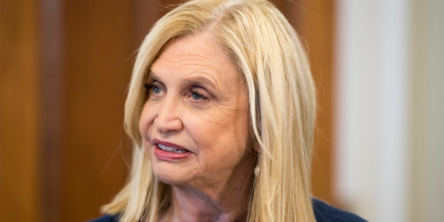 Rep. Carolyn Maloney, D-N.Y., holds a news conference on guns and suicide in the Longworth House Office Building on Monday, Oct. 21, 2019. Maloney is the chairwoman of the House Oversight Committee behind the subpoena of Trump's records. (Photo By Bill Clark/CQ-Roll Call, Inc via Getty Images)