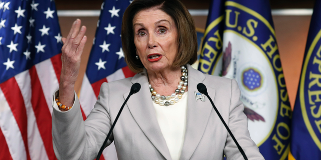 House Speaker Nancy Pelosi of Calif., gestures while speakings during a news conference on Capitol Hill in Washington, Thursday, Oct. 17, 2019. (Associated Press)