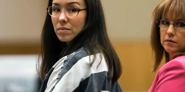 FILE - In this April 13, 2015, file photo, Jodi Arias, left, looks on next to her attorney, Jennifer Willmott, during her sentencing in Maricopa County Superior Court in Phoenix. Lawyers are scheduled to make arguments Thursday, Oct. 17, 2019 before the Arizona Court of Appeals as Jodi Arias seeks to overturn her murder conviction in the 2008 death of her former boyfriend.
(Mark Henle/The Arizona Republic via AP, Pool, File)