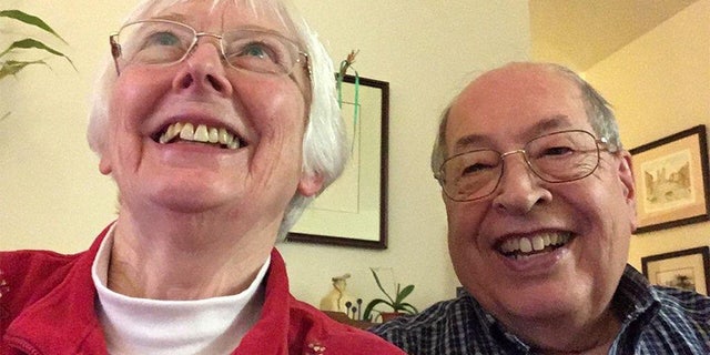 Mary Stauffer and her husband today, taking their first selfie.