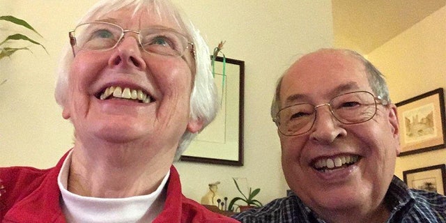 Mary Stauffer and her husband today, taking their first selfie.