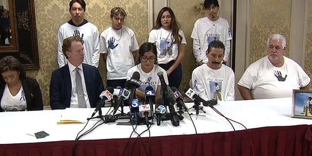 The family of Diego Stolz is joined by attorney Dave Ring to announce their wrongful death claim against the Moreno Valley Unified School District.