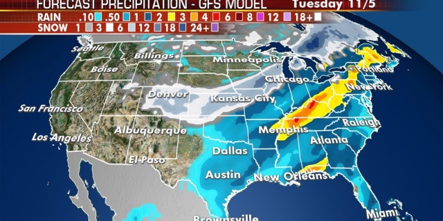 Several inches of snow and heavy rain are possible through Halloween from a storm system moving across the U.S.