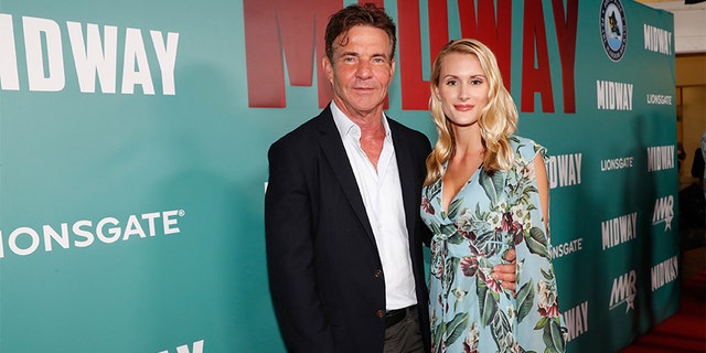 Dennis Quaid and fiancee Laura Savoie arrive at the "Midway" Special Screening at Joint Base Pearl Harbor-Hickam on Oct. 20, 2019 in Honolulu, Hawaii.