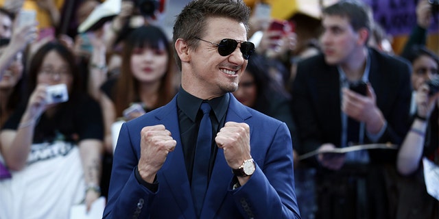 Jeremy Renner poses on the red carpet for the European premiere of the film 'Avengers: Age of Ultron' in London on April 21, 2015.