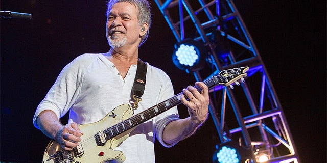 Guitarist Eddie Van Halen of Van Halen performs on stage at Sleep Train Amphitheatre on September 30, 2015, in Chula Vista, California.