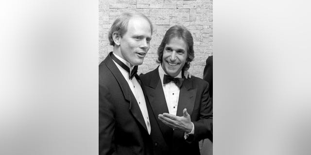 Ron Howard and Henry Winkler attend Fifth Annual American Cinematheque Awards on March 23, 1990, at the Century Plaza Hotel in Century City, California.