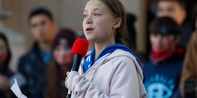 Swedish climate activist Greta Thunberg speaks to several thousand people at a climate strike rally last Friday in Denver, Colo. (AP)