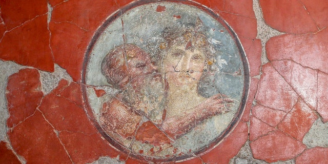 A view of one of the frescoes inside the Bicentennial House, Herculaneum.