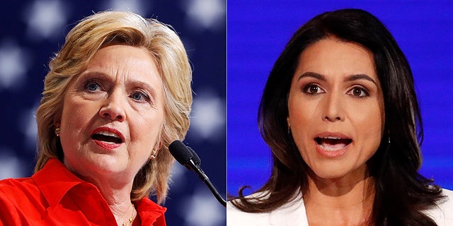 Hillary Clinton (left) appeared to accuse Democratic presidential candidate Tulsi Gabbard (right) of being “Russian asset” in a newly-released podcast. (Reuters/AP).