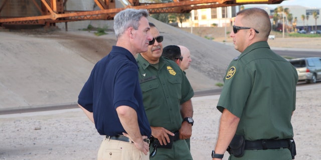 U.S. Citizenship and Immigration Services Acting Director Ken Cuccinelli talks to Border Patrol agents in Laredo, Texas. (Adam Shaw/Fox News)