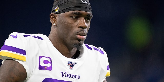 DETROIT, MI - OCTOBER 20: Jayron Kearse #27 of the Minnesota Vikings warms up prior to the start of the game against the Detroit Lions at Ford Field on October 20, 2019 in Detroit, Michigan. Minnesota defeated Detroit 42-30. (Photo by Leon Halip/Getty Images)