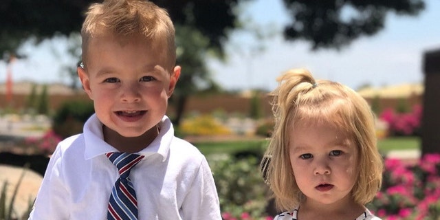 An image of Colt and Kimber Naylor before the little boy wreaked havoc on his young sister's hair.