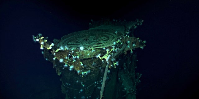 A gun mount on the wreck of the Kaga.
