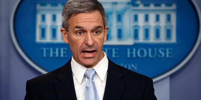 Ken Cuccinelli, acting director of U.S. Citizenship and Immigration Services, speaks at the White House in Washington, Aug. 12, 2019. (Associated Press)