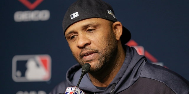 New York Yankees pitcher CC Sabathia answers questions during a news conference before Game 5 of baseball's American League Championship Series against the Houston Astros, Friday, Oct. 18, 2019, in New York. (AP Photo/Seth Wenig)
