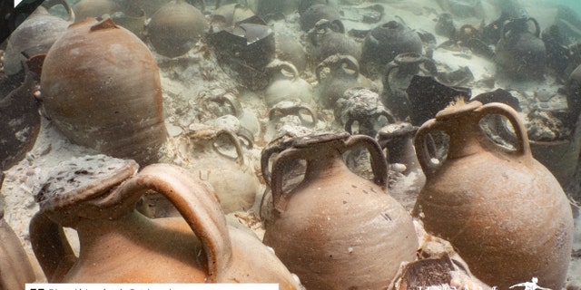 Some of the amphorae discovered on the shipwreck.