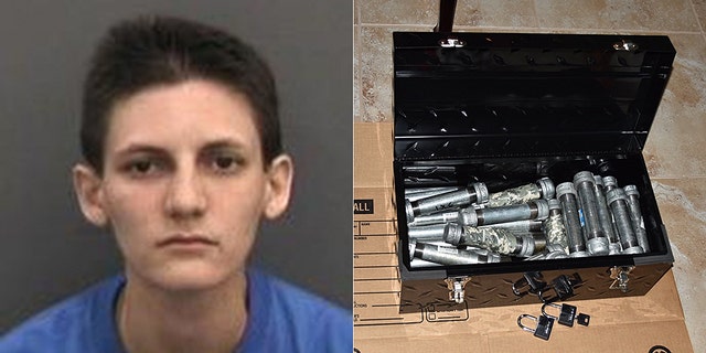 Mugshot for Michelle Louise Kolts, 27, of Wimauma, Fla., who was arrested authorities said after her parents found two dozen pipe bombs in her bedroom.<br><br>