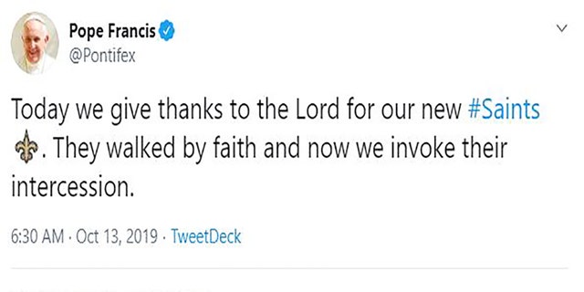 Pope Francis' inadvertent New Orleans Saints prayer goes viral before team's close victory - Fox News