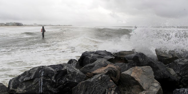 Waves crash on Mexico Beach, Fla. after Tropical Storm Nestor hit the town on Saturday, Oct. 19, 2019.