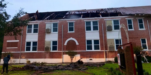 Damage at Kathleen Middle School can be seen after a tornado spawned by Tropical Storm Nestor impacted Florida late Friday.