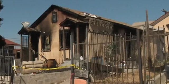 The charred remains of the Romeo family home in Logan Heights. Three members of the family were killed during a deadly fire last Sunday and the oldest son is now a suspect.