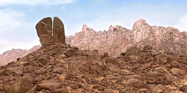 The Split Rock of Horeb in Saudi Arabia, believed to be the rock that Moses struck from which water flowed out of for the Israelites.