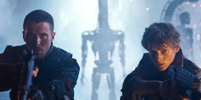 Christian Bale (left) as John Connor and the late Anton Yelchin as Kyle Reese.