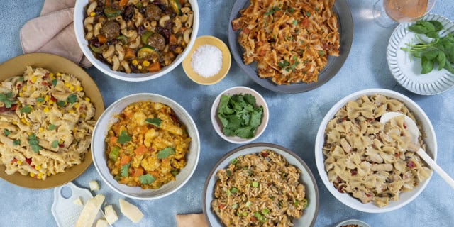 The meals consist of family-sized soups, stews and pasta dishes designed to be prepared in pressure cookers