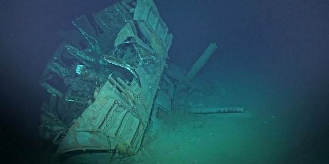 O navio acredita-se ser o USS Johnston, um destruidor de classe Fletcher afundado durante a Batalha de Samar. (Vulcan Inc.)