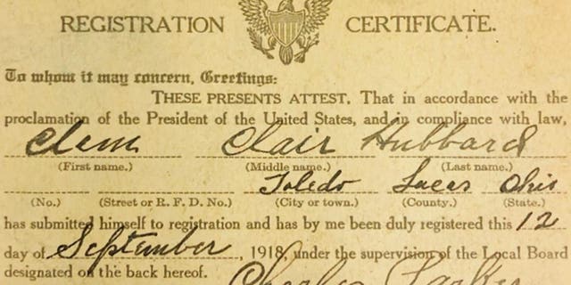 The World War I draft registration card.