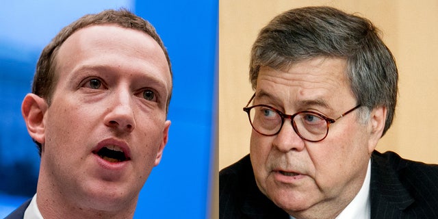 Facebook CEO Mark Zuckerberg and Attorney General William Barr.