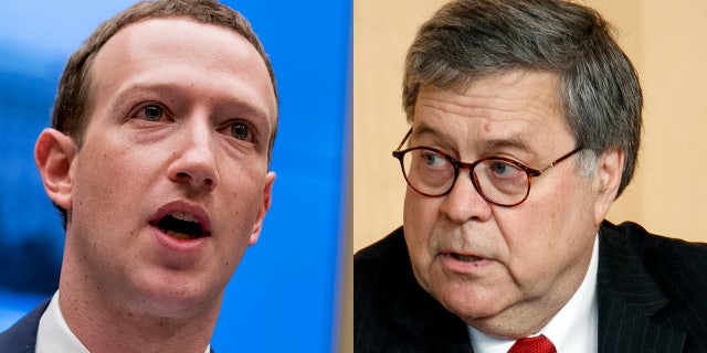 Facebook CEO Mark Zuckerberg and Attorney General William Barr.