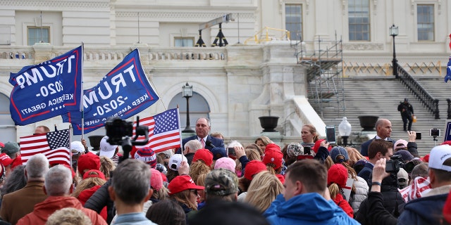 Steve Scalise, R-La., speaks to protesters at the March for Trump rally Thursday. He told rallygoers that Speaker of the House Nancy Pelosi, D-Calif.,