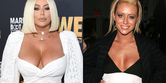 Aubrey O'Day, on the right in 2019, and on the left, in 2007. She says she has never had plastic surgery.