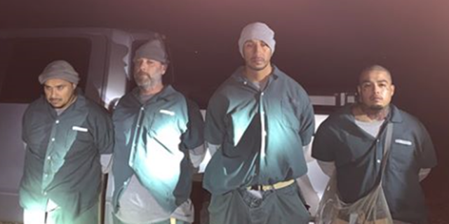 Authorities say these four inmates were caught after they escaped from the federal prison camp in Beaumont, Texas, Saturday, to go on a booze run.