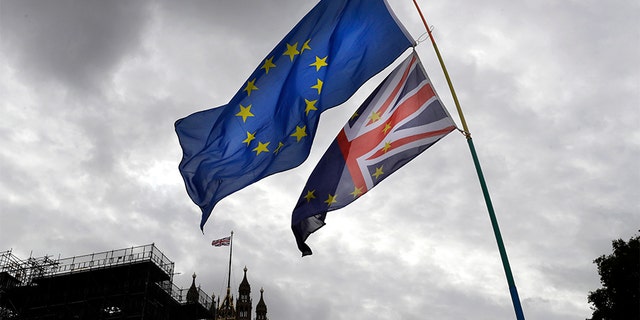 A European Union flag flies near Parliament in London on Tuesday. (AP)