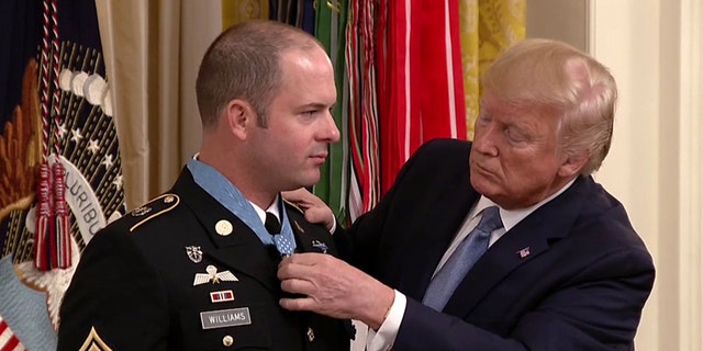 President Trump awarded the highest military honor on Wednesday evening to Army Master Sgt. Matthew O. Williams, saying "Matt put his own life in great peril to save his comrades.”