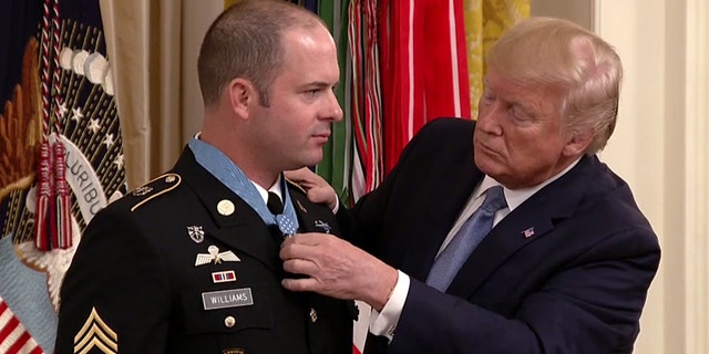 President Trump awarded the highest military honor on Wednesday evening to Army Master Sgt. Matthew O. Williams, saying "Matt put his own life in great peril to save his comrades.”