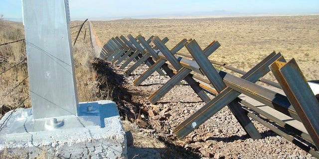 Vehicle barriers that have already been replaced with a 30-foot wall along many miles of the border (Courtesy CBP)