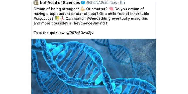 An image from Monday, Sept, 30, shows a tweet posted by the National Academy of Sciences that was later removed after criticism arose. (AP Photo)