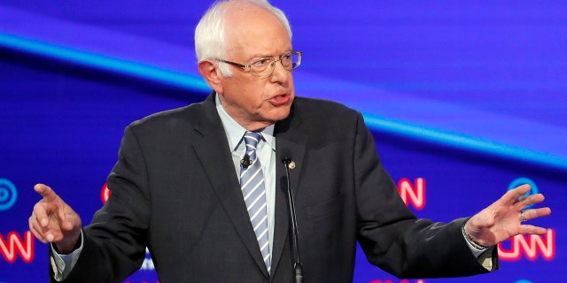 Democratic presidential candidate Sen. Bernie Sanders, I-Vt., speaks during a Democratic presidential primary debate in Westerville, Ohio, Oct. 15, 2019. (Associated Press)