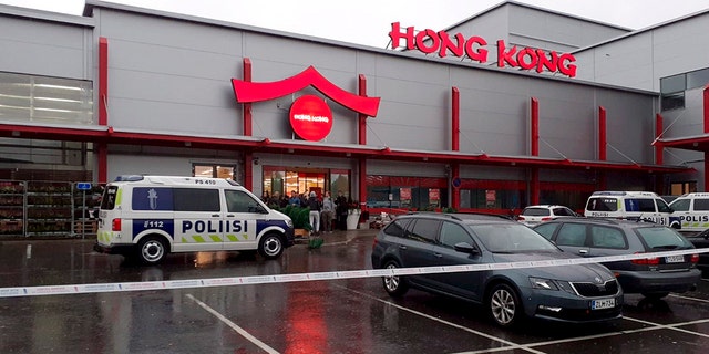 Police attend the scene of a violent incident at the Hermanni shopping center in Kuopio, Finland, Tuesday Oct. 1, 2019.Â  (Jaakko Vesterinen/Lehtikuva via AP)