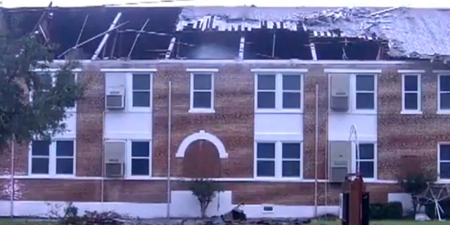 The partially torn roof of Kathleen Middle School