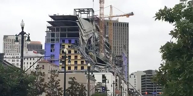 The Hard Rock hotel, which was under construction in New Orleans, is seen after a collapse that killed members of its construction crew. 