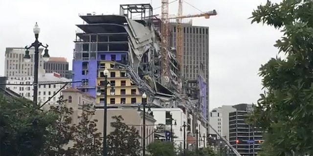 The Hard Rock hotel, which was under construction in New Orleans, is seen after a collapse that killed members of its construction crew. 