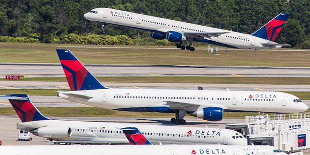 Delta Boeing 757 takes off from Orlando International Airport located in Orlando, Fla.