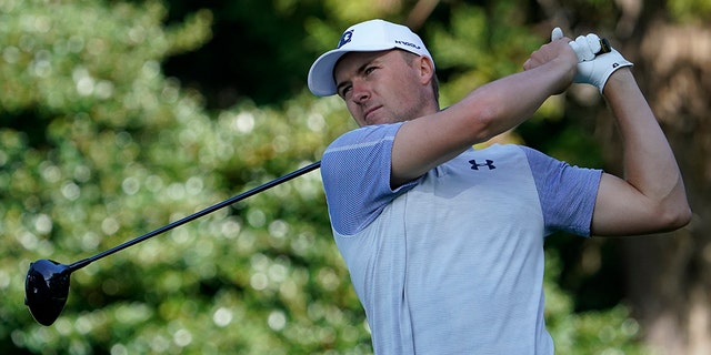 Jordan Spieth of the United States watches his tee shot on the 12th hole during the second round of the Zozo Championship PGA Tour at the Accordia Golf Narashino country club in Inzai, east of Tokyo, Japan, Saturday, Oct. 26, 2019. (AP Photo/Lee Jin-man)