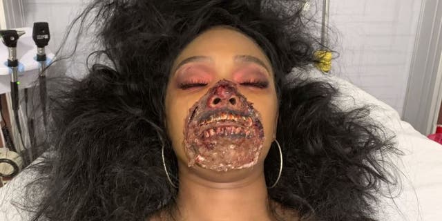 Fears, who was suffering from a panic attack, did not expect staffers to think that her makeup was real.